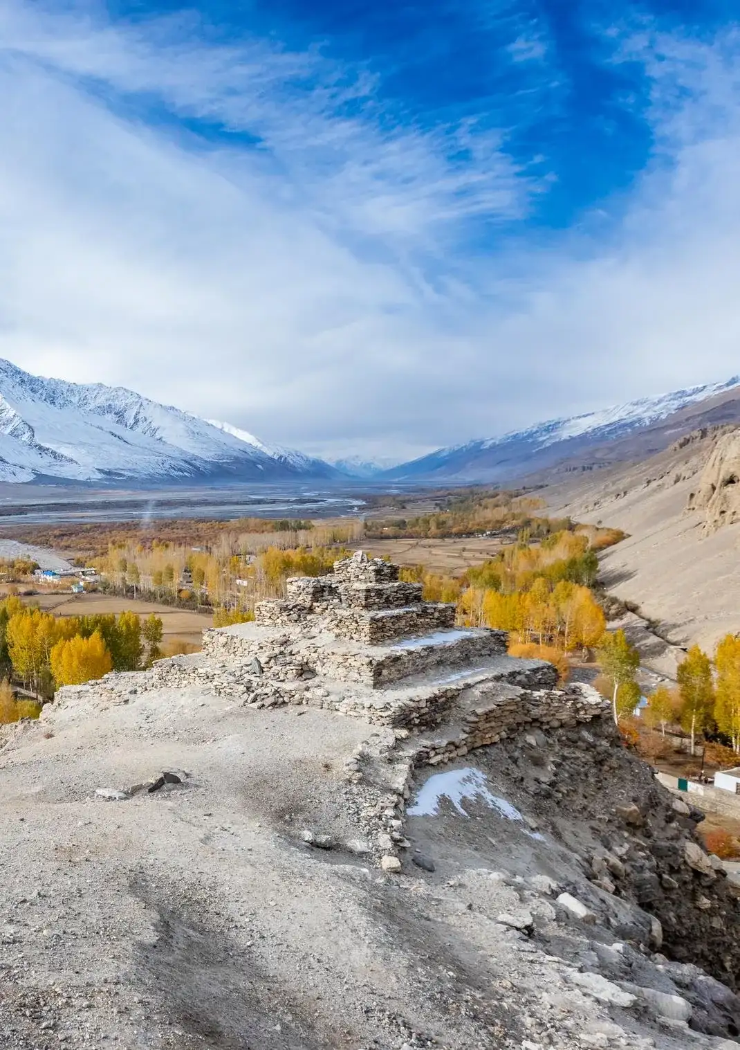 Close view of the dry-stone masonry of an ancient Pamir fortress wall